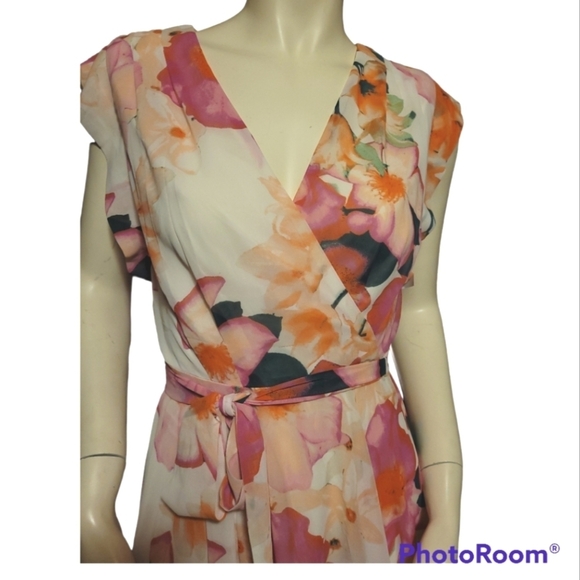 Eliza J* High Low* Chiffon* Maxi Dress* Multi Colored Floral* Sz 4 - Picture 4 of 6